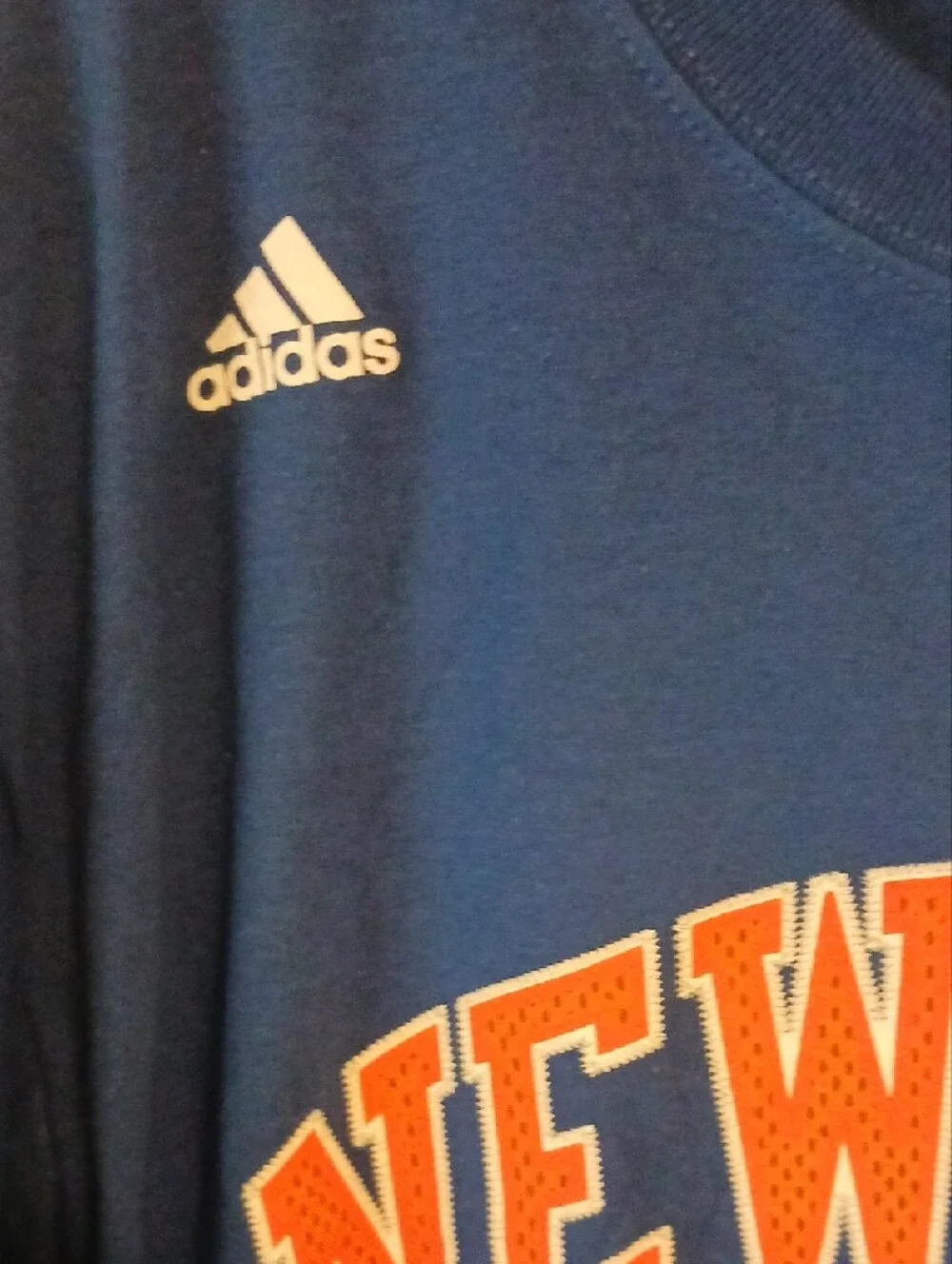 adidas Blue New York #2 Short Sleeve Jersey Tee with Orange Accents